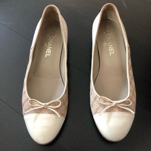 Chanel leather & tweed flats, excellent cond, 39.5